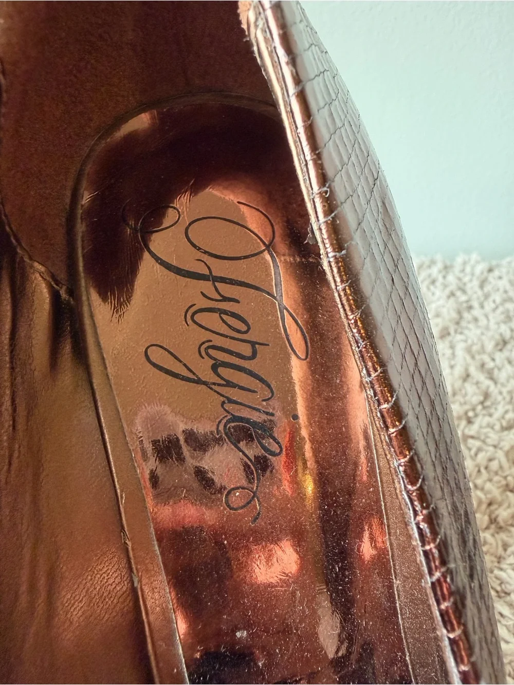 Fergie Metallic Copper-Brown Platform Pumps